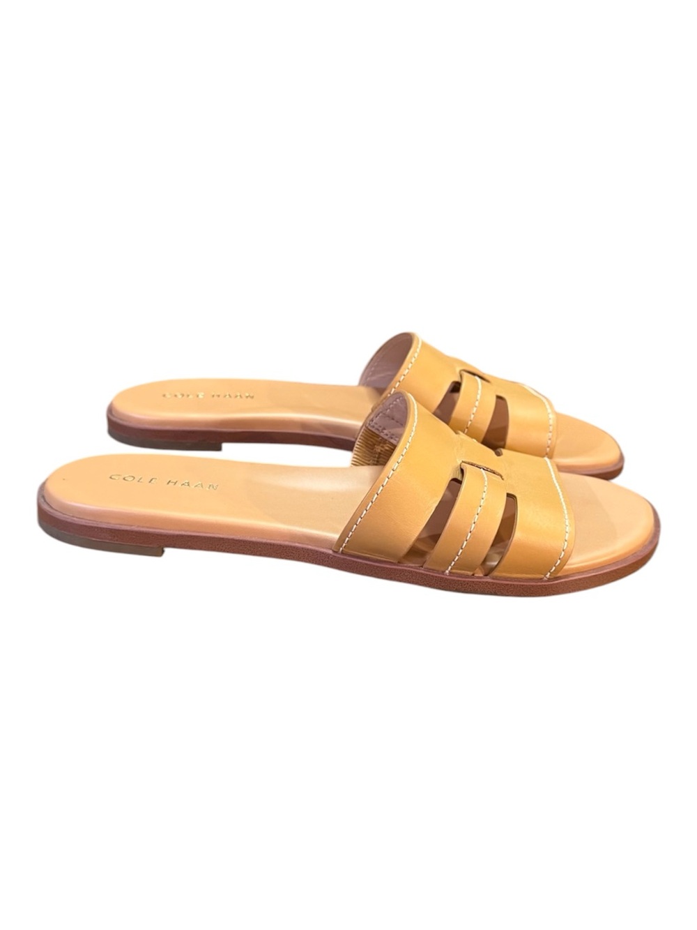 Cole Haan Flynn Slotted Leather Slide Sandals – Biscuit Tan Women’s Size 7.5 B